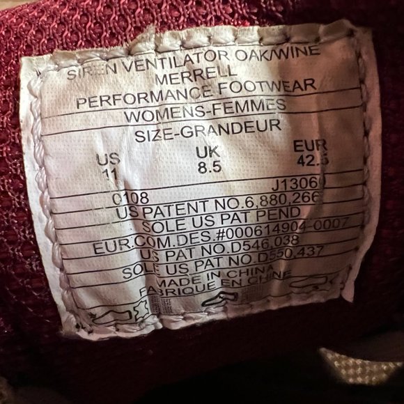 Merrell Siren Ventilator Womens Hiking Shoes Oak Brown Wine Red Trail Size 11 - Picture 8 of 8